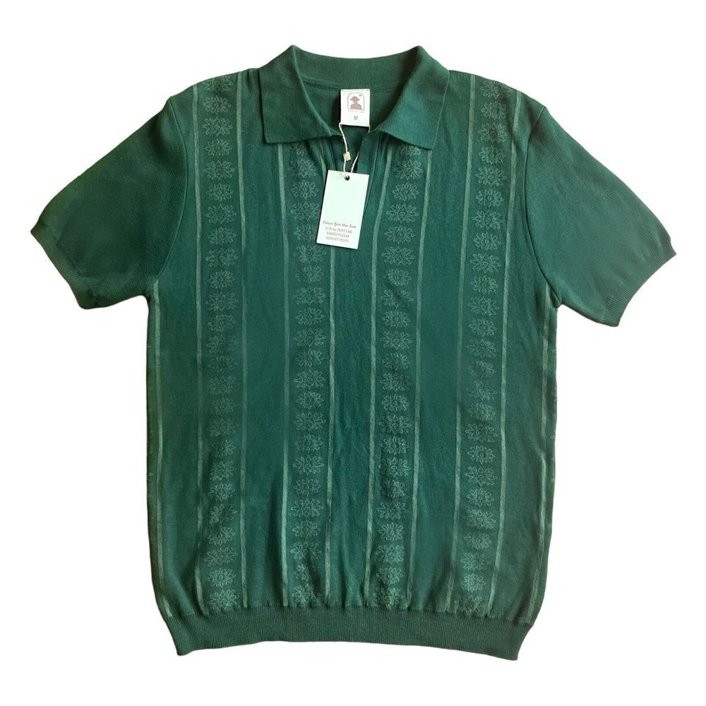 Men's Green Patterned Polo Shirt - Classic Short Sleeve